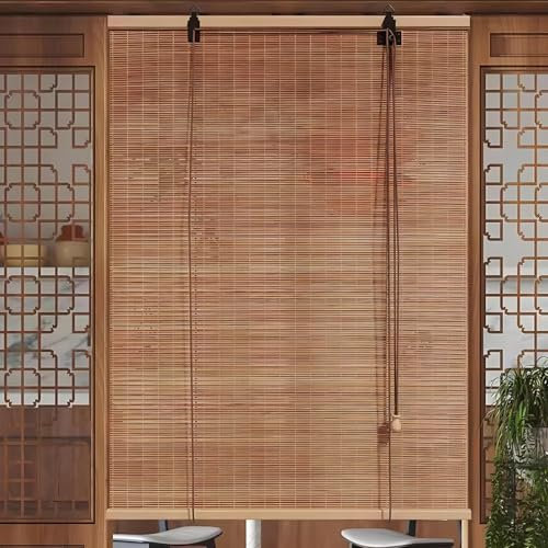 Eiauiuo Retro Bambus Rollo Bamboo Blinds Jalousien Raffrollo Fensterrollo Sonnenschutz und Sichtschutz Bambusvorhang Verdunkelungsrollo UV-Schutz Seitenzugrollo für Türen Fenster Balkon Garten Teehaus