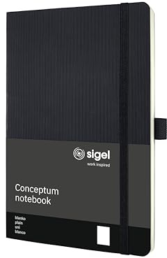 Sigel Conceptum Premium Notizbuch A5 blanko schwarz Softcover | CO339, 194 nummerierte Seiten, Inhaltsverzeichnis, Falttasche und Stiftschlaufe