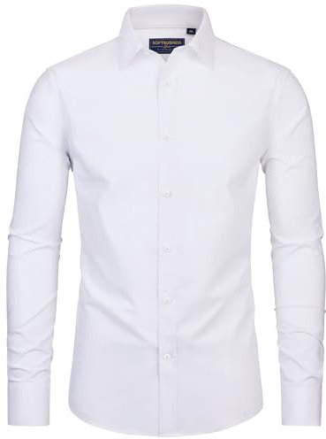 siliteelon Mens Shirts Long Sleeve White Shirts Dress Formal Stretch Wrinkle Free Work Business Casual Wedding Button Down Shirts M