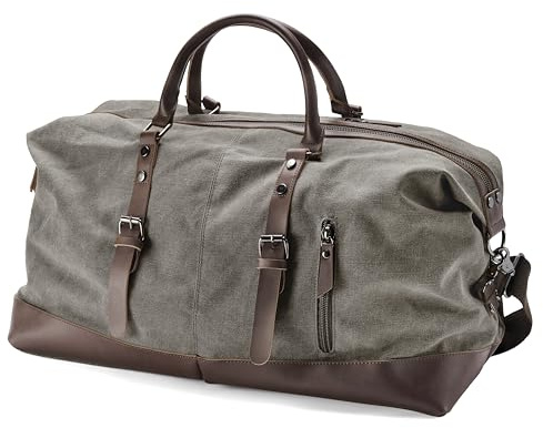 Trendhim Reisetasche Herren | 40L Duffel Bag aus Canvas & braunem Leder | Dänisches Design | Weekender Sporttasche für Reisen, Freizeit & Fitness