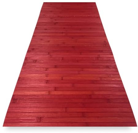 Tex family Alfombra de cocina de madera de bambú WOODY – Rojo liso, antideslizante, fácil de limpiar – 50 x 120 cm