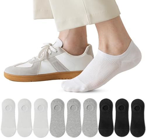 Caudblor 6 par mäns sneakerstrumpor med ventilerande näthål av bomull halkfria och osynliga i svart 40–43 44–47, Mix, 44-47 EU