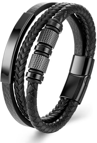 Armband Herren - Lederarmband - Edelstahl-Magnetschließe Armband - Geflochtenes Lederarmband - Armbänder für Herren als Geschenk für Geburtstag, Valentinstag, Weihnachten oder Vatertag 19CM
