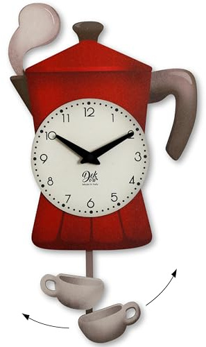 DEKORI Orologio a Pendolo da Parete Mochina – Design Tema Caffè con Tazzina e Fumo in Rilievo – 26x46 cm – Decorativo per Cucina