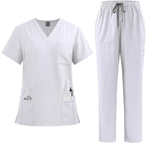 Generisch Damen Medizinische Arbeitskleidung Set Waschbar Krankenschwester Medizinische Uniform Kurzarm Oberteil Mit Hose
