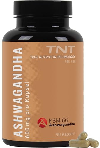 TNT Ashwagandha - Premiumrohstoff KSM-66® - 90 Kapseln für 3 Monate | 100% Vegan & Natürlich - 600mg reiner Ashwagandha Extrakt pro Tagesdosis (30mg Withanolide) - Rohstoff aus der Wurzel