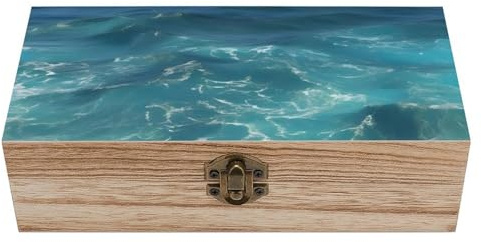 Anceky Cajas decorativas de mar azul profundo con tapas, caja grande de madera para guardar manualidades, organizador pequeño de joyas y fotos.