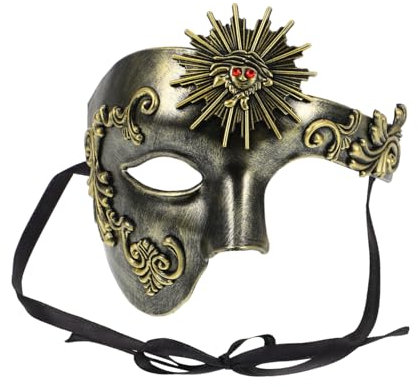ULTECHNOVO Masque De Mascarade Demi-visage Pour Homme Et Femme, Taille Réglable, Finition Antique Doré, Matériau Robuste, Accessoire Carnaval Mardi Gras, Masque Vénitien Pour Fête Costumée Adulte