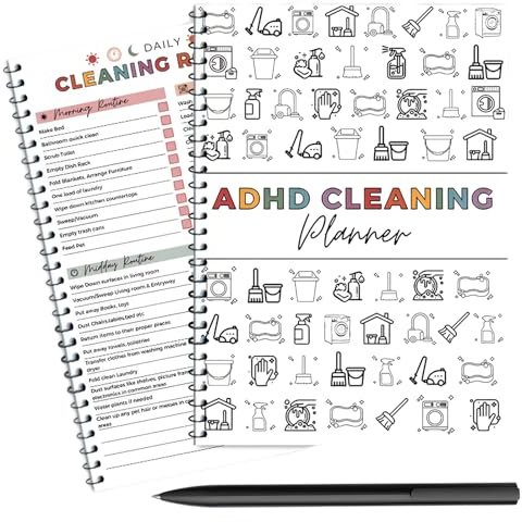 ADHD rengöringsplanerare rengöringsschema och listarrangör daglig veckovis månadsvis hushållsstädningsplanerare hushåll syseldiagram anteckningsbok redigerbar mall