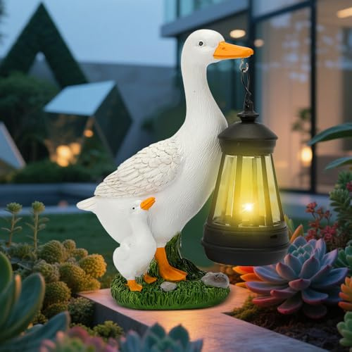 LYPPUL Figuras decorativas de jardín para exteriores, lámpara LED y linterna solar, divertida lámpara resistente al agua, pato