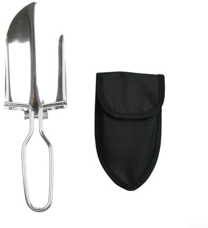 Pala pieghevole da giardino in acciaio inox con borsa portaoggetti, strumento ideale per campeggio e avventure all'aria aperta