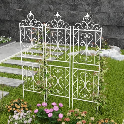 GUOGLZ Rankgitter Rankzaun Metall, Freistehende Garten Spalier Zum Stecken, Gartendeko Rosengitter Gartenzaun Rostfrei (Weiß,1pcs X 50X185cm)