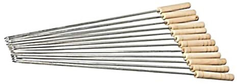 HoveeLuty Brochetas de Barbacoa con Mango de Madera, de Acero Inoxidable, para Asar, para Barbacoa, Camping, Utensilios de Cocina, Parrilla, 12 Unidades, de Acero Inoxidable, de Metal.