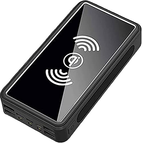 Power Bank, caricabatterie solare wireless da 30000 Mah, portatile con 4 uscite e torcia a LED, batteria esterna Qi di ricarica rapida per campeggio all'aperto, nero, nero