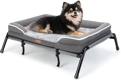 Lekespring Raised Dog Bed, Small Dog Sofa Bed, All Season Washable Elevated Bed for Cat Pet, 2-in-1 Design Orthopedic beds, Steel Frame with Breathable Mesh & Removable Cover (Gray)