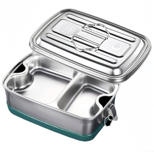 Honseadek Contenitore per il pranzo in acciaio inox a doppio strato con scomparto, contenitore per alimenti, a prova di perdite, per lavoro, scuola, ufficio, viaggi, adulti e bambini (2 scomparti)