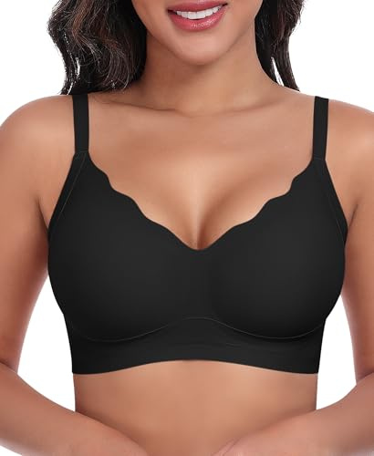 Ganado Jelly Bras for Women Wireless Push Up Bra Seamless Non Wired Gel Support Full Coverage Bras Comfort T Shirt Bra Black, M