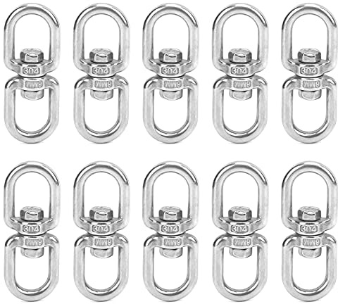 10Pcs Heavy Duty En Acier Inoxydable Pivotant Crochets M6 Double Embout 8 Forme Manille Anneau Connecteur 360 Degrés Crochets Rotatifs pour Camping En Plein Air Randonnée Pêche