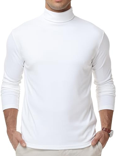 Men's Turtleneck Thermal Tops Long Sleeve Basic Layer Roll Neck Vest Soft Fleece Like Fabric Undershirt White Size XL