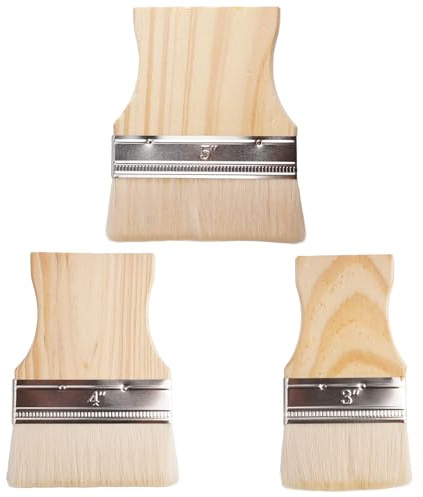 3 stycken målarborstar, glasyrpensel 75 mm/100 mm/125 mm, platt pensel, bred pensel, mycket breda penslar, jumboborstar med trähandtag, platt pensel med trähandtag, penselset, för målning, färger