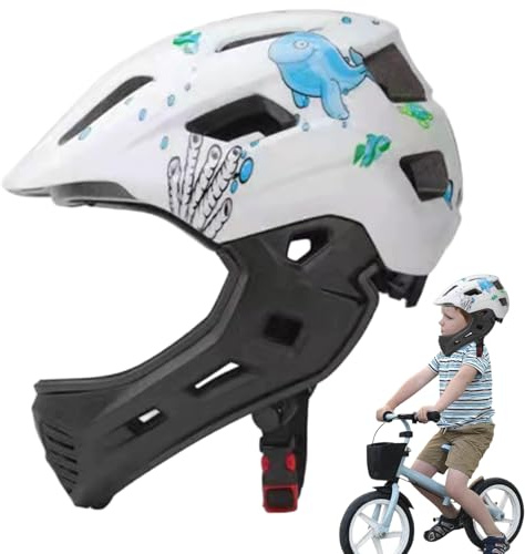 Casque intégral pour enfants, réglable, résistant aux chocs, casque de vélo pour enfants avec feu arrière, équipement de protection respirant amovible avec mentonnière pour patins à roulettes, skateb