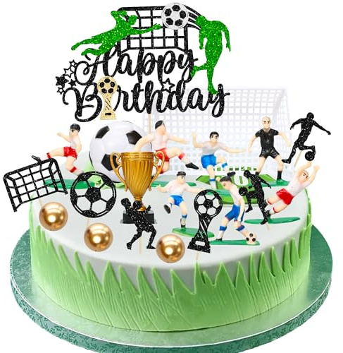 Ephlyn 29Pcs Soccer Cake Topper Decorations Soccer Ball Cupcake Topper Soccer Player Figure for Soccer Birthday Party Sport Party Football Theme Party Supplies