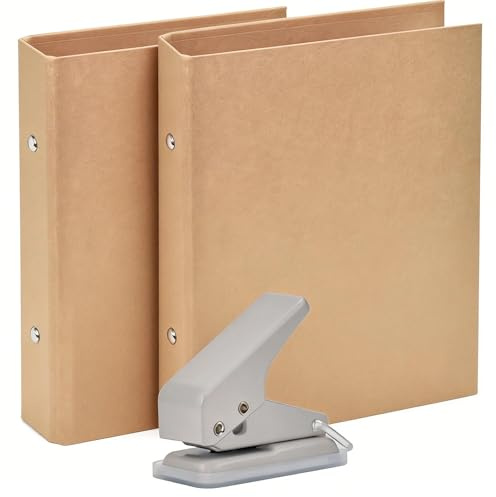 Vninkul 2 Stück A5 Ringbuch Nachfüllbar Kraftpapier Ringbuch Ordner A5 mit 2 Ringe Ringordner mit Locher Ringbuchordner A5 Ring Binder Refillable Kraftpapier-Binderschale für Schule und Büro