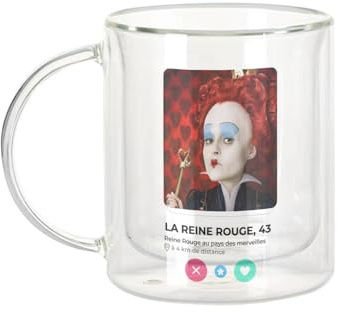 Fabulous Tazza in vetro a doppia parete, motivo: la regina rossa Alice Paese delle meraviglie, con amore, tazza da caffè e isolante, 330 ml, effetto sospeso anti-bruciore, stampa in Francia