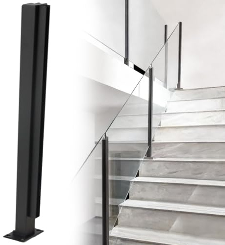 parapetto in vetro 1 2 3 4 Pezzi Palo Per Ringhiera In Vetro Per Terrazza, Palo Per Balaustra Per Recinzione Per Piscina Nera Per Piattaforma/balcone(A - CORNER,Height 115cm)