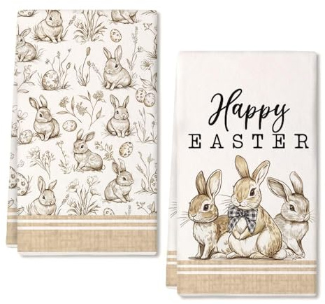 2 PCS Strofinacci Pasquali, Easter Coniglio Coniglietto Uovo Canovacci Cucina, Asciugamani Cucina Decorare, Coniglio Asciugamani Pasqua da Cucina, per la Primavera e le Vacanze (A)