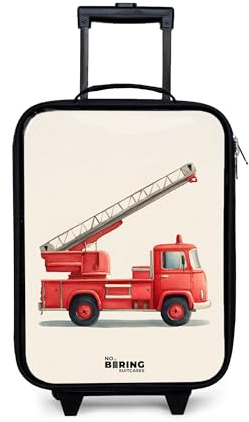 NoBoringSuitcases© Kinderkoffer Klein Reise Trolley Rollkoffer Kleiner | 48x31x19 cm - Kinder Koffer mit LED Rollen Kindertrolley für Kind Feuerwehrauto - Rot