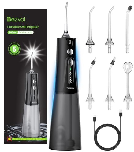Bezvoi Water Flosser Teeth Pick, 300ML Tank, 5 Modes Cordless for Braces