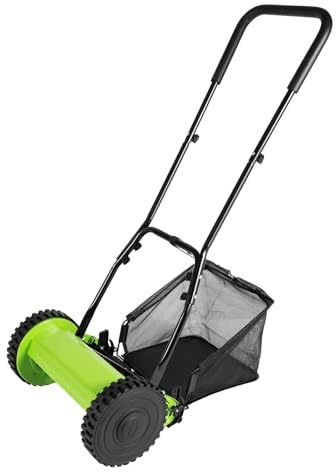 Tondeuse à Gazon Manuelle à 5 Lames de 30,5 cm avec bac de ramassage d'herbe, Hauteur réglable, Tondeuse à Gazon compacte pour Petits espaces, Cour et Jardin 16inch
