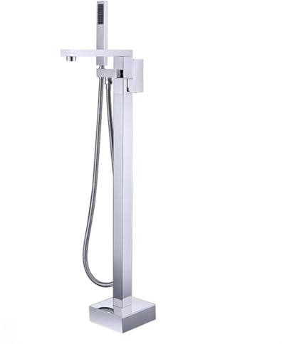 GWFBLID Schwarzer freistehender Badewannenarmatur Wasserhahn Badewanne Einhebel Wannenarmatur mit Handbrause Badarmatur aus Messing Mischbatterie Edelstahl Duschsystem