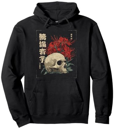 Otaku Anime Japonais Squelette Fleur lys araignée Rouge Sweat à Capuche