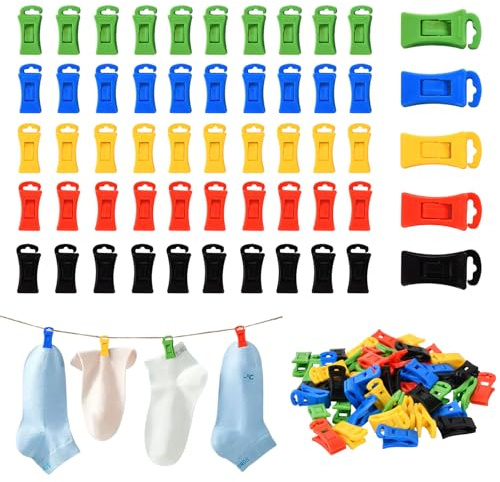 50 Pièces Pince Chaussettes pour Machine à Laver et Sèche-Linge, Mini Pince a Linge en Plastique avec Sac de Rangement, Pinces à Linge Multicolores pour Organisation, Voyage et Maison