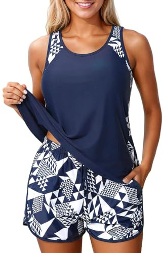 Tankini Donna Mare Curvy Costume da Bagno Due Pezzi Push Up Canottiera e Pantaloncino Vita Alta Costume Tankini Imbottito Modellante Taglie Forti Sportivo Costumi Piscina Spiaggia Swimwear Beachwear