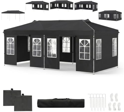GOPLUS Tonnelle de Jardin Exterieur 3x6M, Pop-Up avec 6 Parois Amovibles