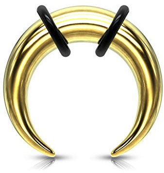 beyoutifulthings Dehn-Stab Taper Buffalo Horn Edelstahl Gold O-Ring Dehnanhänger Universal-Piercing Ohr-Piercing Ohr-Schmuck 3mm