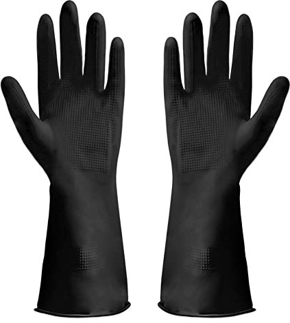 Discoball 6 Pack (3Pairs) Thicken Rubber Gloves, Non-slip, Bouncy, Reusable Cleaning Gloves, Without Pungent Smell, length 12.2IN (Black, Large)