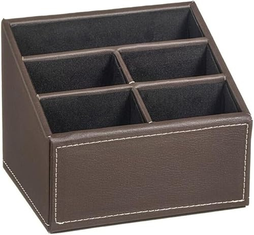 DAMDAM GO Portamandos Polipiel 5 Dept, Organizador Para Mandos, Escritorio de Oficina, Caja de Almacenamiento Para Bolígrafo, Libro, Teléfono - Marron