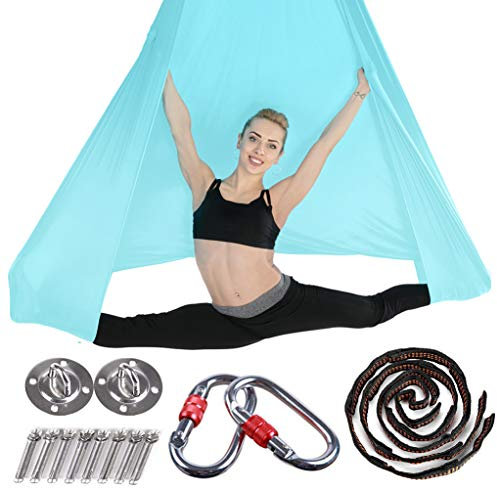 Brinny Yoga DIY Silk Pilates Premium Aerial Silks Equipment Aerial Yoga Tuch Aerial Silk elastische Yoga Hängematte mit Stoff Zubehör 5 Meter (Light Blue)