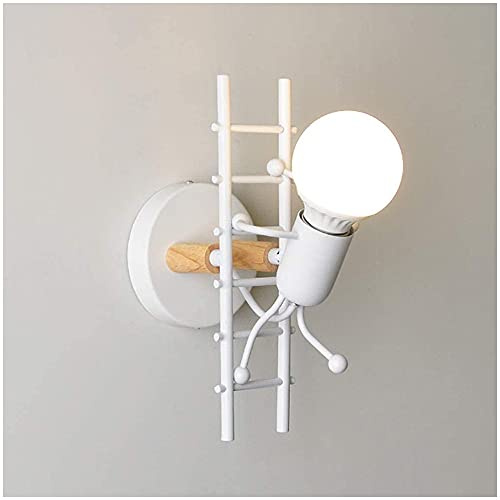 Creativo Applique da Parete Humanoid, Lampada a Muro Interno Moderno Luce da Parete da Comodino Ferro Art Deco Cartone Animato Design E27 Base per Camera da Letto Soggiorno Corridoio Bar Caffè,Bianca