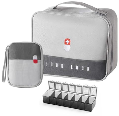 WOGOPRO 2stk Medikament Tasche Große Kapazität Medizinische Notfalltasche Leer wasserdichte Medizin Aufbewahrungstasche Tragbar Medikamententasche Für Home, Office, Reisen(Grau)