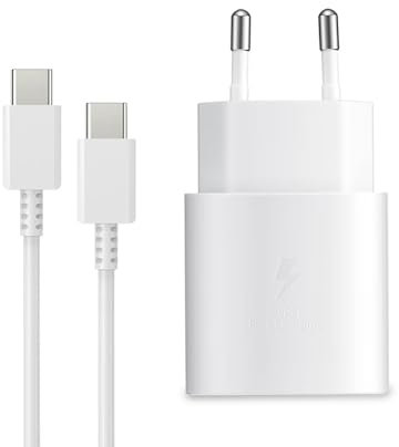 25W Caricatore USB C Rapido Caricabatterie per Samsung Galaxy S24, S24+, S23, S22 Ultra, S21, S20, A54, A53, A14, Fold5/4, Flip 5/4, Note10 Rapida USB C Carica Alimentatore Presa con Cavo - Bianco