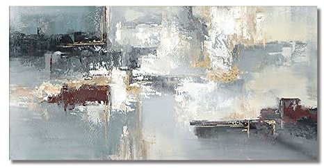 Acrylbilder, Blau-Graue Textur Minimalismus Nordisch Moderne Abstrakte Kunstwerke 100 % Original Handgemalte Ölgemälde Auf Leinwand Wandkunst Für Wohnzimmer Schlafzimmer Büro Wohnkultur,60X120C