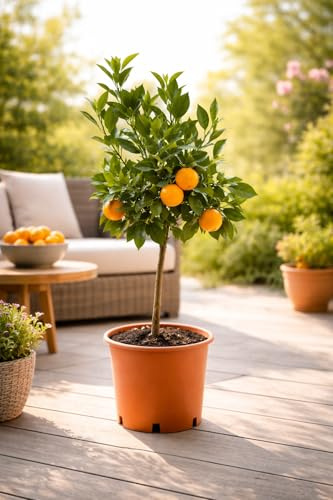 Citrus sinensis Orangenbaum 70–100 cm – Echte Apfelsine Zitruspflanze, mediterrane Zimmerpflanze, bedingt winterhart, duftend, essbare Früchte, dekorativer Orangenbaum für Haus & Terrasse