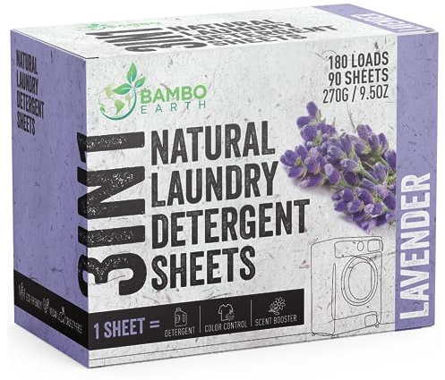 180 Loads Natural Laundry Detergent Sheets - All Natural Biodegradable And Dissolvable Washing Machine Dry Soap Laundry Detergent Strips, Mess Free, Eco Friendly, 90 Sheet Pack (Calm Lavender)