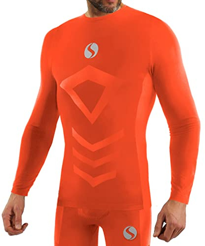 sesto senso Sportundertröjor för män, långärmad termoundertröja, kompressionströja, undertröja, apelsin, XXL/3XL