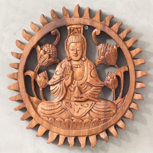 Oriental Galerie Wandbild Wanddeko Rund Mandala Relief Guan Yin Symbol Mythologie Deko Soar Holz Guanyin 20 cm